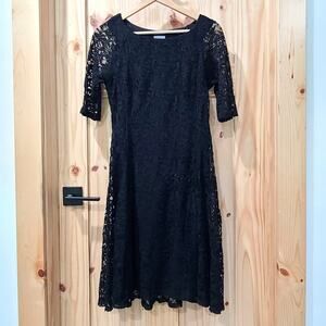 Rabbit Lace Fit Flare Black Lined Dress Whimsical Dark Fairy Romantic Size 12